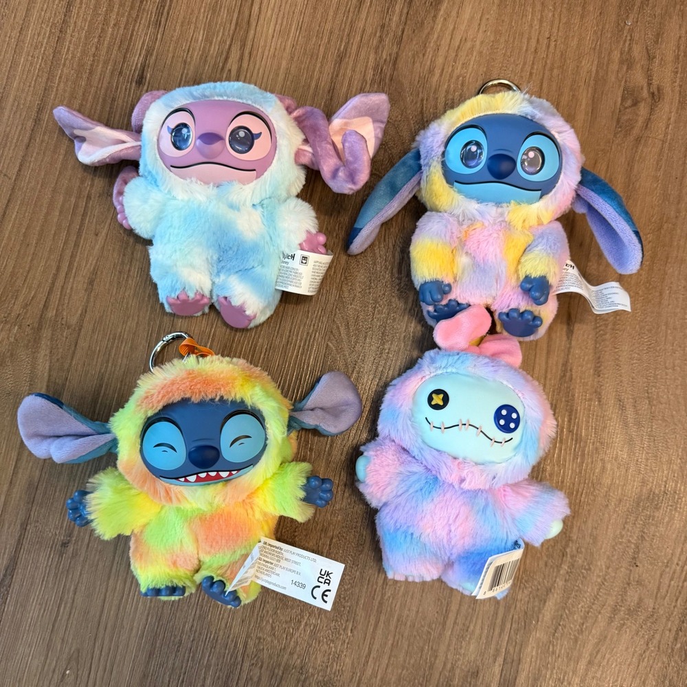 Disney Stitch Angel Scrump Tie Dye Plush Keychain Set 4pc Just Play 14339